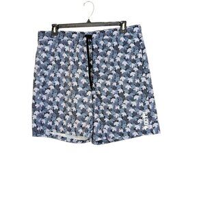 Roots Canada Swim Shorts Mens XL Gray Maple Leaf Print Drawstring Swim Trunks